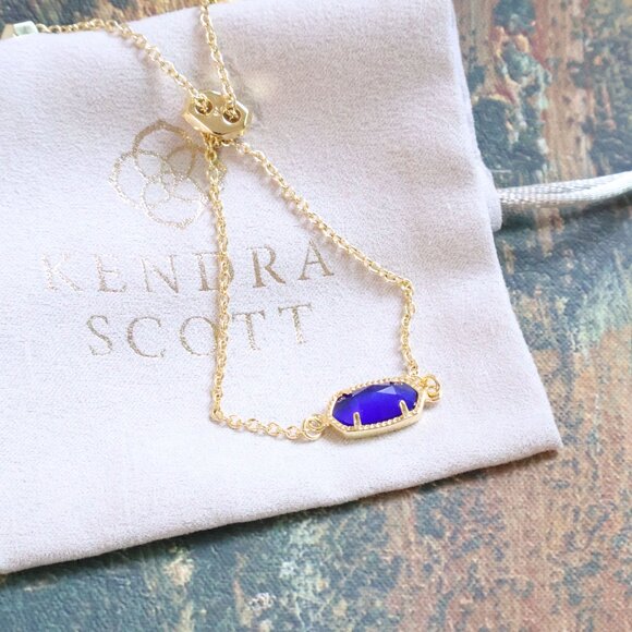 New💫 Kendra Scott Elaina Cobalt Cat's Eye Adjustable Chain Bracelet Gold - Picture 2 of 2